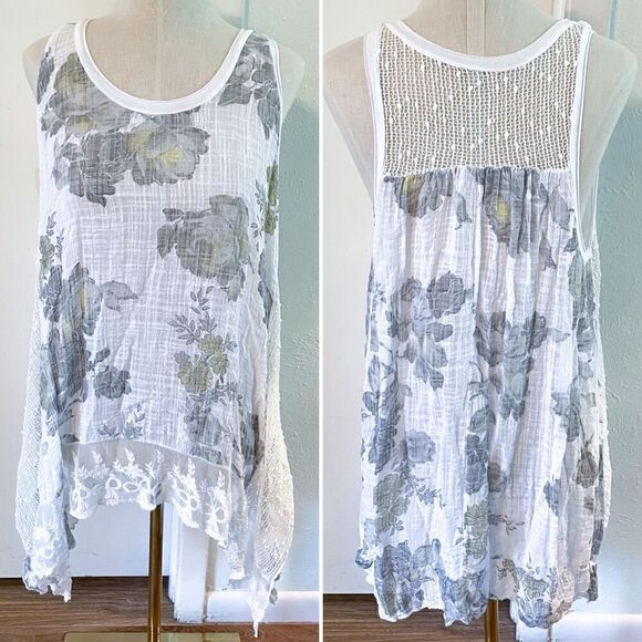 Gray Floral Shark Bite Swing Tank with Lace - Picture 1 of 2